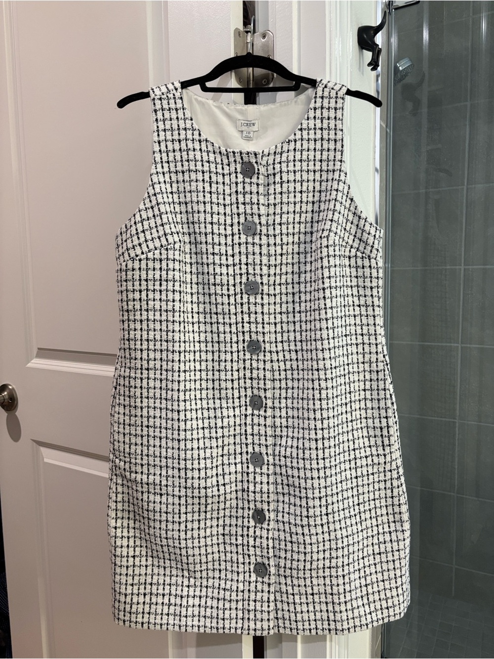 J. Crew White & Black Tweed Button-Front Mini Dress